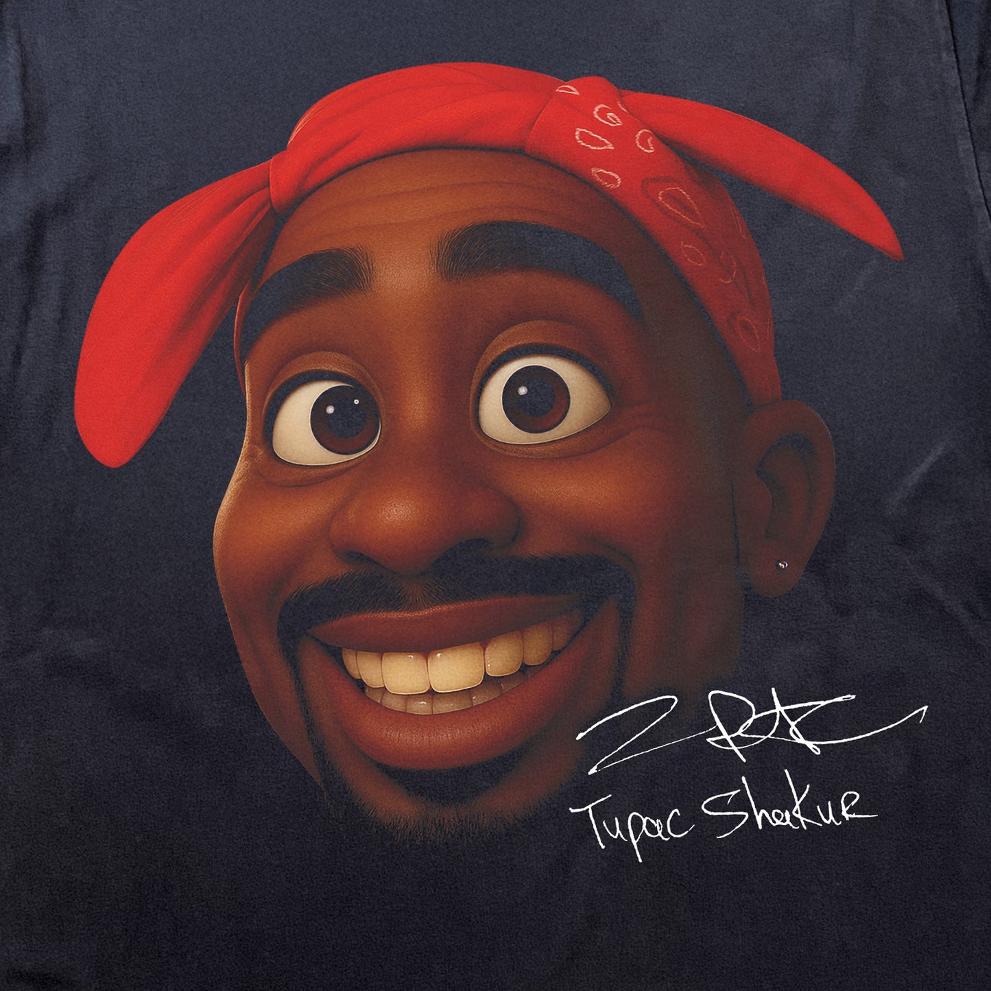 Tupac Shakur Big Head Animated Style Heavyweight Black T-Shirt