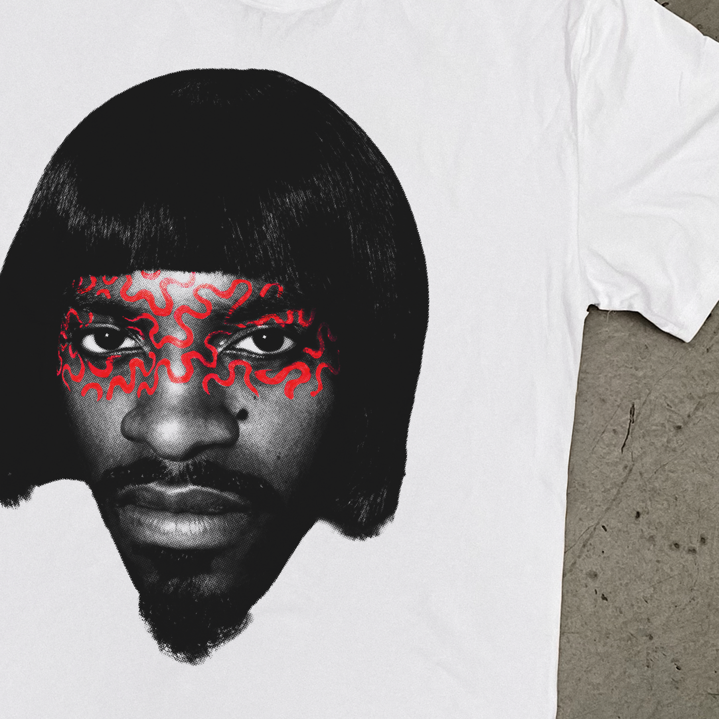 ANDRE 3000 'FACE PAINT' BOWL WIG HEAVYWEIGHT WHITE TEE