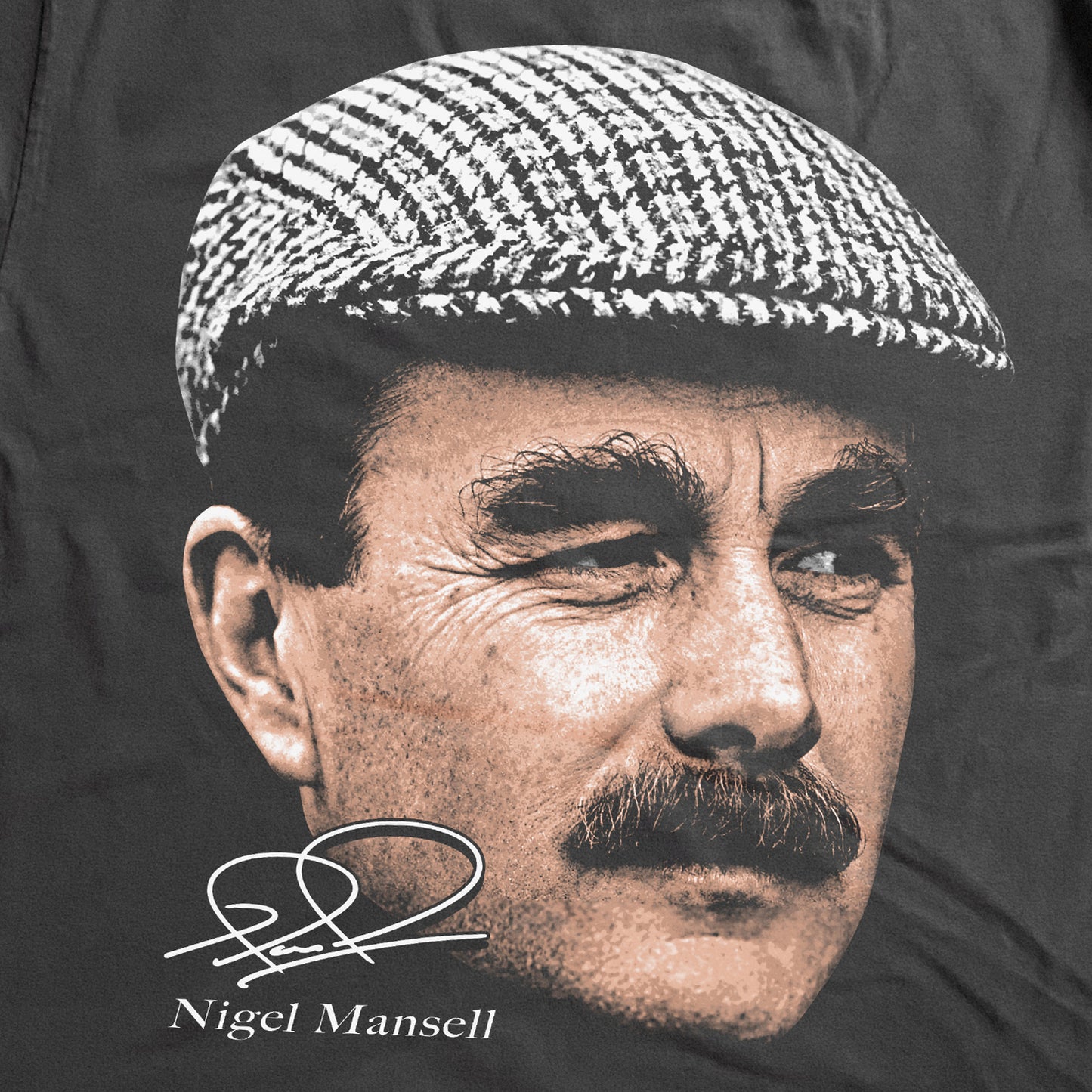 NIGEL MANSELL F1 LEGEND BIG HEAD HEAVYWEIGHT BLACK T-SHIRT