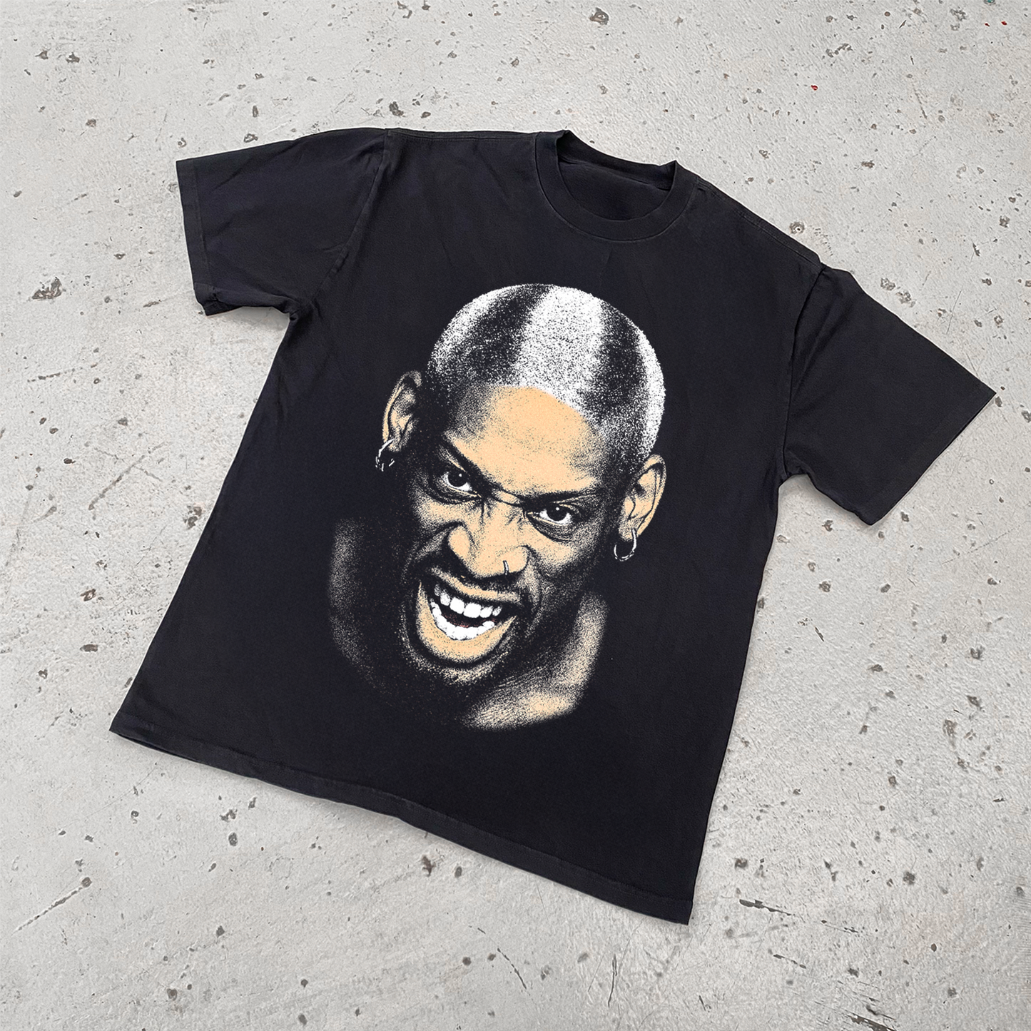 DENNIS RODMAN 'GAME FACE' HEAVY FADED BLACK T-SHIRT