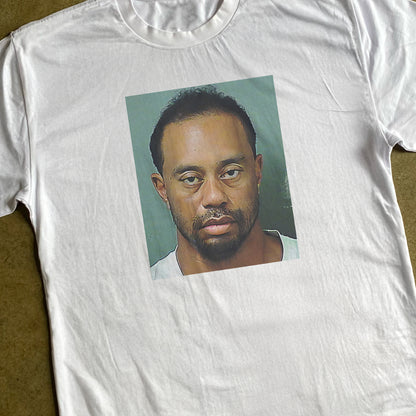 Tiger Woods Mugshot Heavyweight White T-shirt