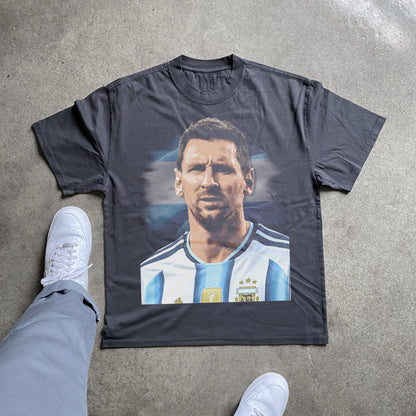 Lionel Messi Argentina Big Head Heavyweight Black T-Shirt