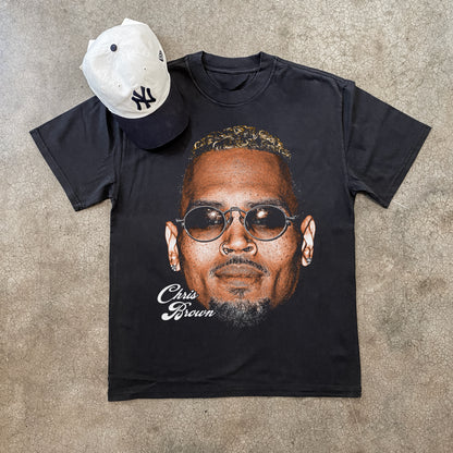 CHRIS BROWN BIG HEAD HEAVYWEIGHT BLACK T-SHIRT