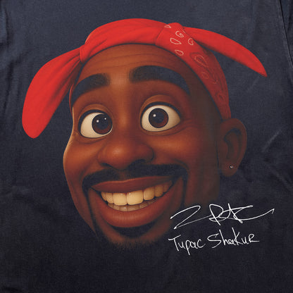 TUPAC SHAKUR BIG HEAD ANIMATED STYLE HEAVYWEIGHT BLACK T-SHIRT