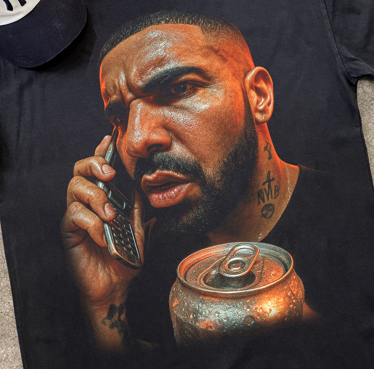 DRAKE ON PHONE HEAVYWEIGHT BLACK T-SHIRT