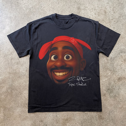TUPAC SHAKUR BIG HEAD ANIMATED STYLE HEAVYWEIGHT BLACK T-SHIRT