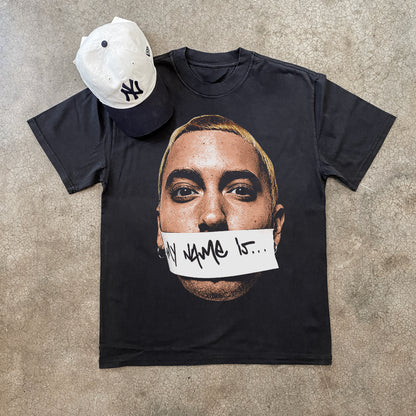 MY NAME IS EMINEM BIG HEAD HEAVYWEIGHT BLACK T-SHIRT