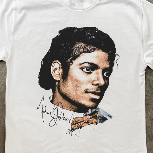 Micheal Jackson 'Bowtie' Portrait Heavy White Tee