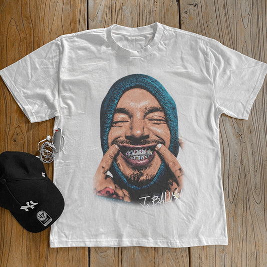 J BALVIN BIG HEAD HEAVYWEIGHT WHITE T-SHIRT