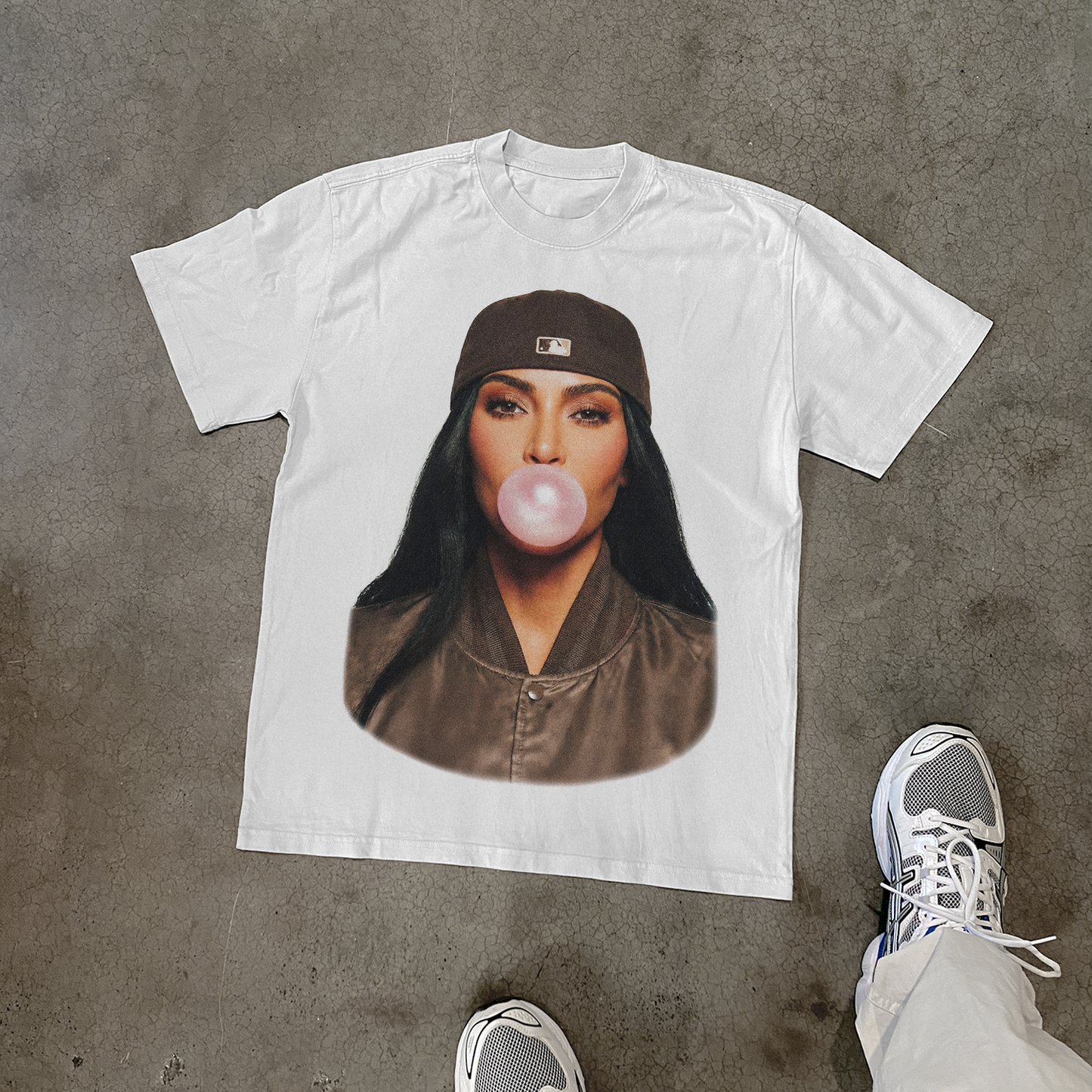 Kim K 'Bubblegum' Heavy Faded White Tee