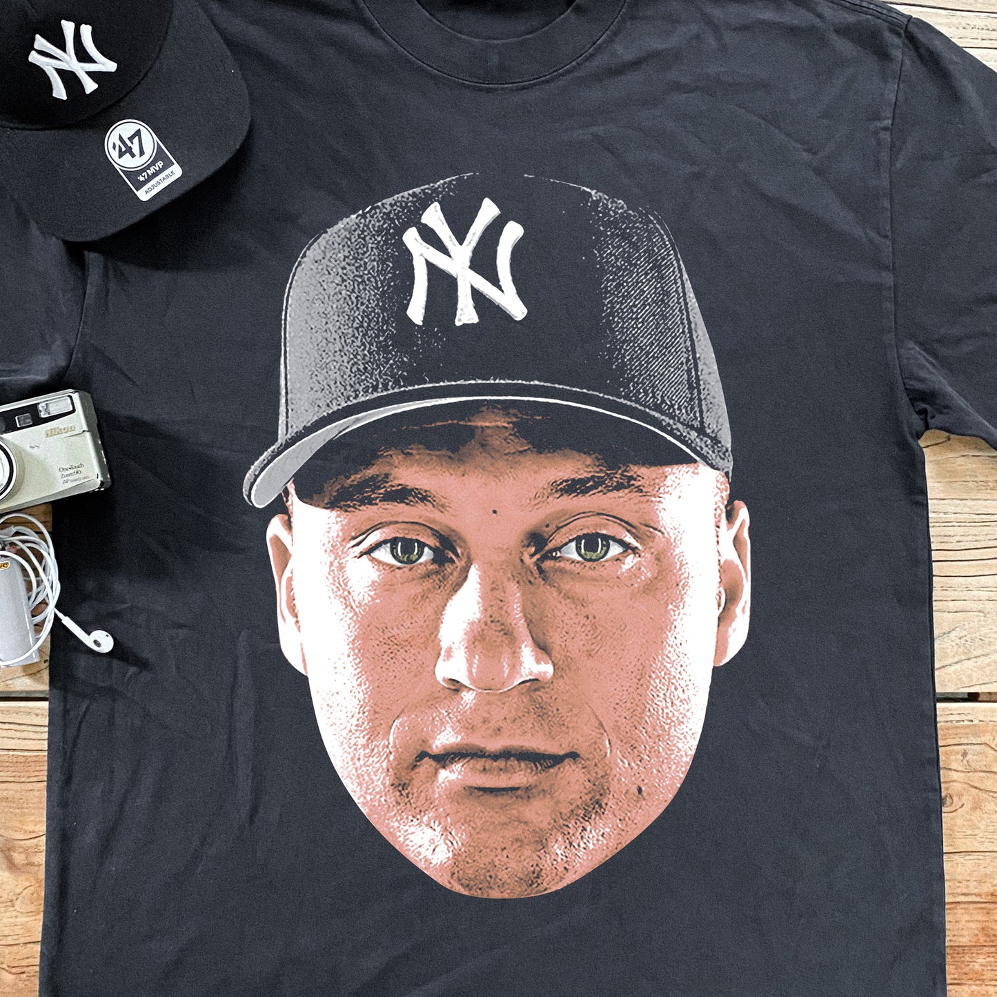 Derek Jeter Big Head Heavyweight Black T-Shirt