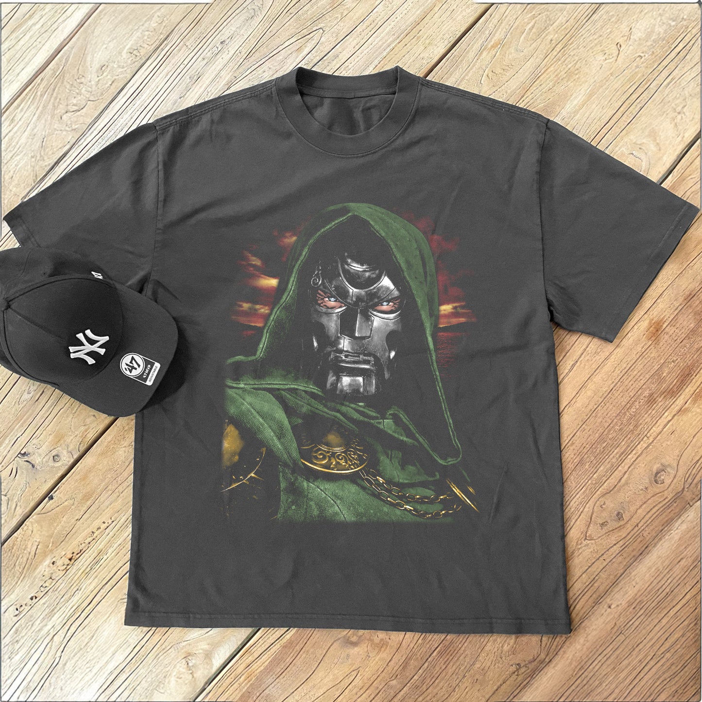 Dr. Doom Big Head Heavyweight Black T-Shirt