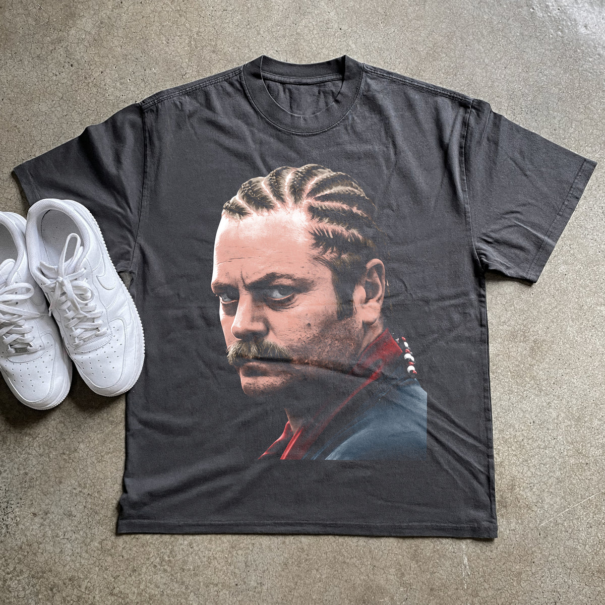 Ron Swanson Braids Heavyweight Black T-Shirt