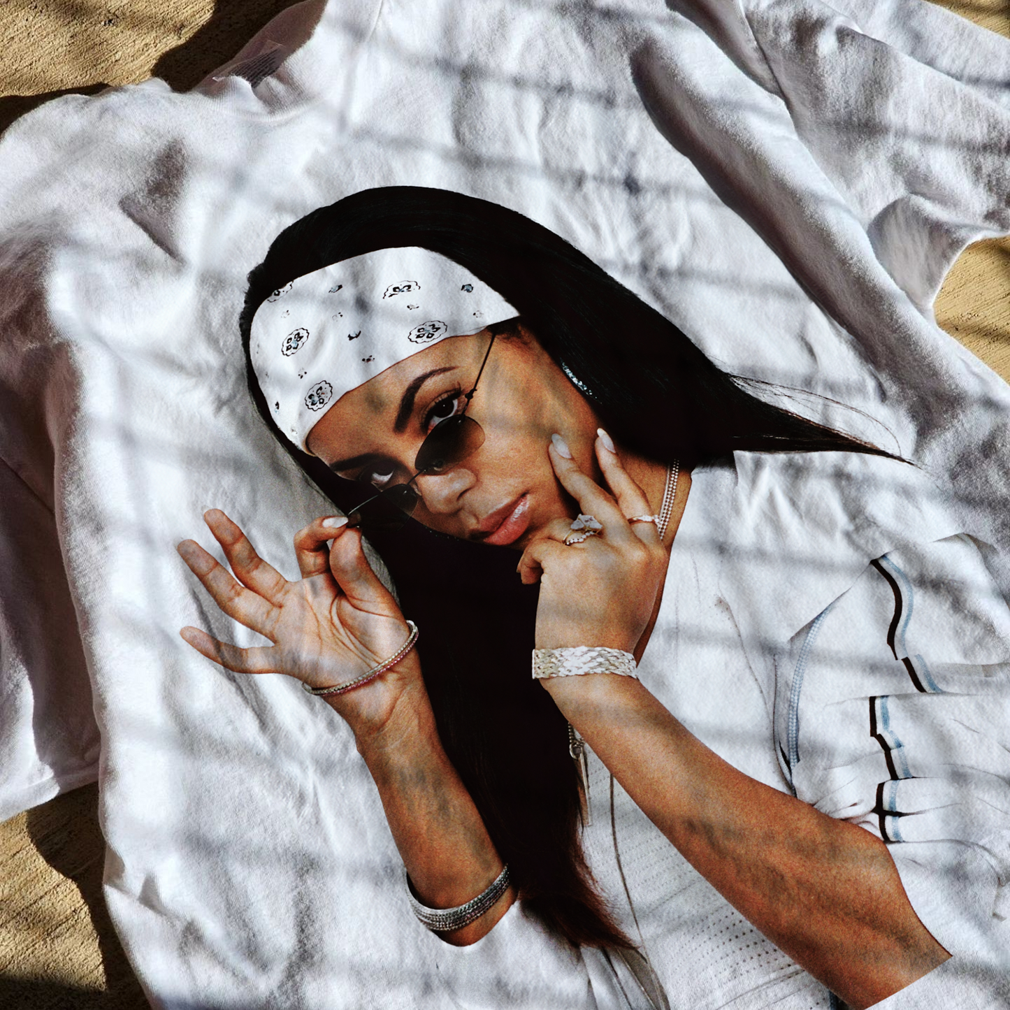 AALIYAH 'BANDANA' HEAVYWEIGHT WHITE T-SHIRT