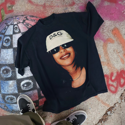 AALIYAH "D&G" HEAVYWEIGHT BLACK T-SHIRT