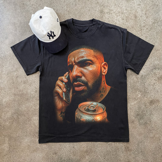 DRAKE ON PHONE HEAVYWEIGHT BLACK T-SHIRT