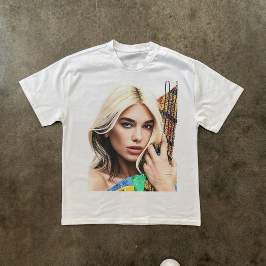 Dua Lipa Big Head Heavyweight White T-Shirt