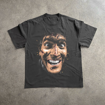Ash Evil Dead 2 Big Head Heavyweight Black T-Shirt