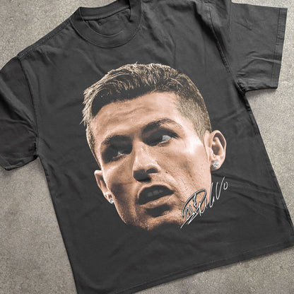 Cristiano Ronaldo Big Head Heavyweight Black T-Shirt