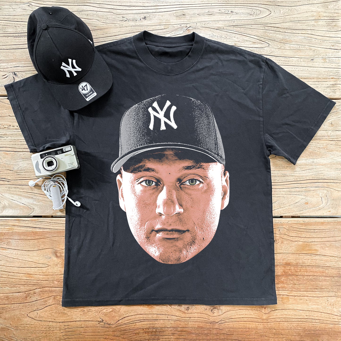 Derek Jeter Big Head Heavyweight Black T-Shirt