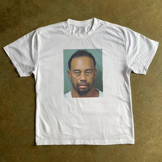 Tiger Woods Mugshot Heavyweight White T-shirt