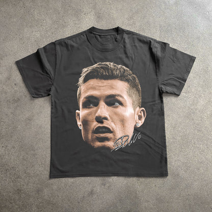Cristiano Ronaldo Big Head Heavyweight Black T-Shirt
