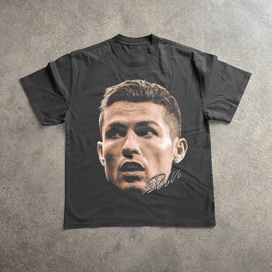 Cristiano Ronaldo Big Head Heavyweight Black T-Shirt