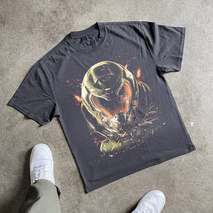 Doomguy - Doom Slayer Big Head Heavyweight Black T-Shirt