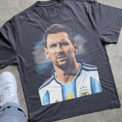 Lionel Messi Argentina Big Head Heavyweight Black T-Shirt