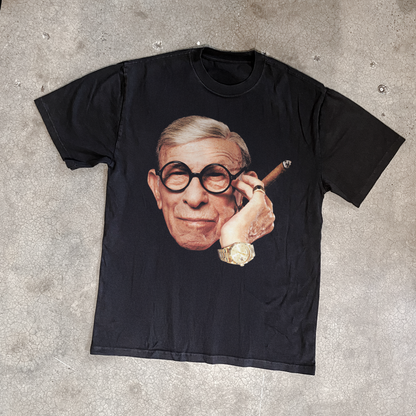 'George Burns' Cigar Heavy Faded Black Tee