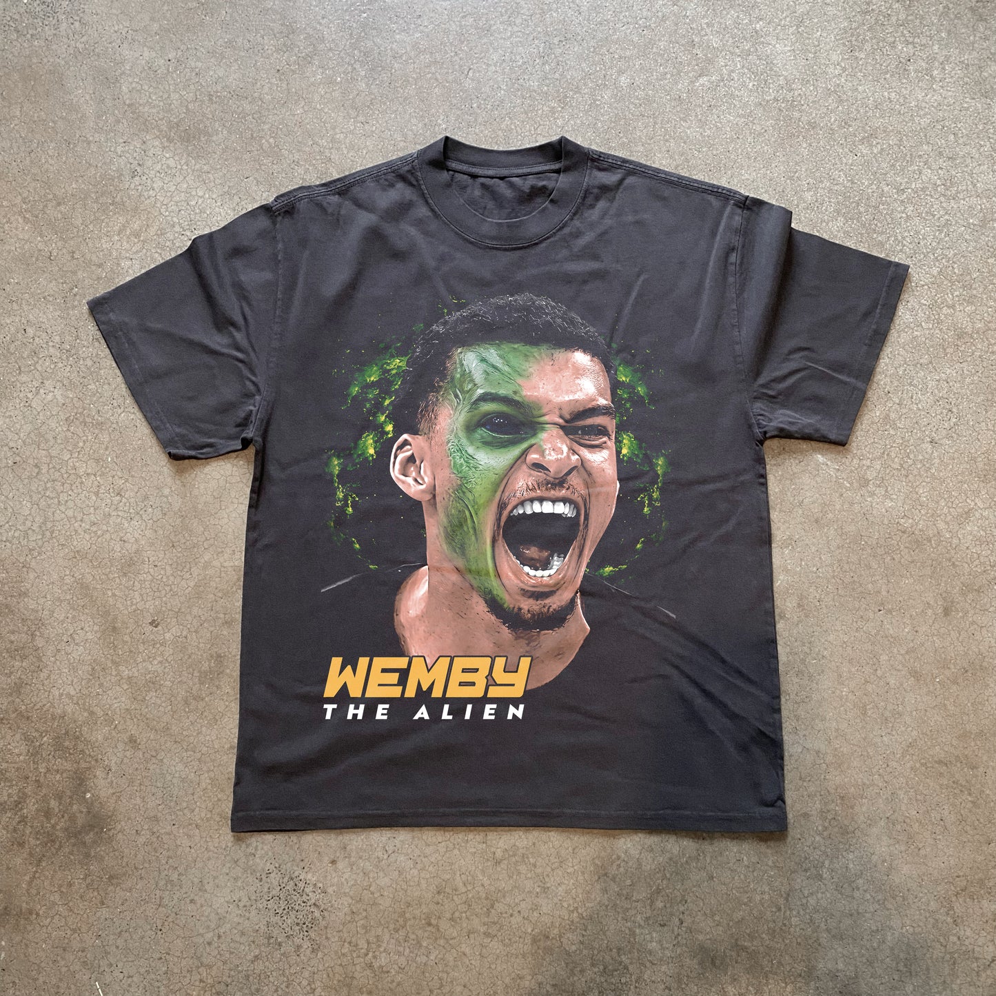 Wemby The Alien Big Head Heavyweight Black T-Shirt