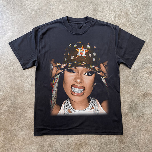 MEGAN THEE STALLION BIG HEAD HEAVYWEIGHT BLACK T-SHIRT