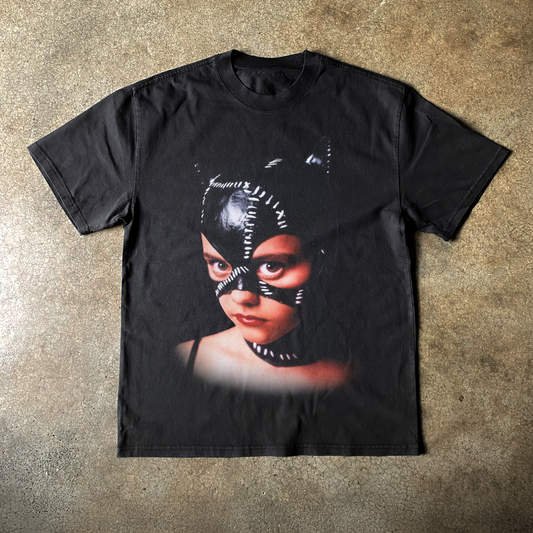 90s CHRISTINA 'CAT WOMAN' RICCI HEADHSOT HEAVY BLACK T-SHIRT