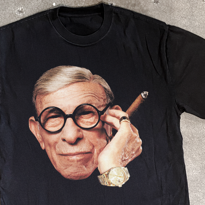 'George Burns' Cigar Heavy Faded Black Tee