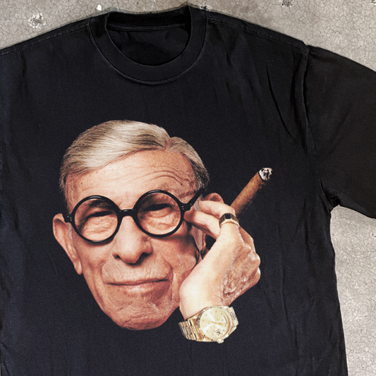 'George Burns' Cigar Heavy Faded Black Tee
