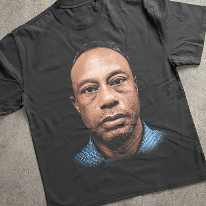 Tiger Woods Mugshot Heavyweight Black T-Shirt