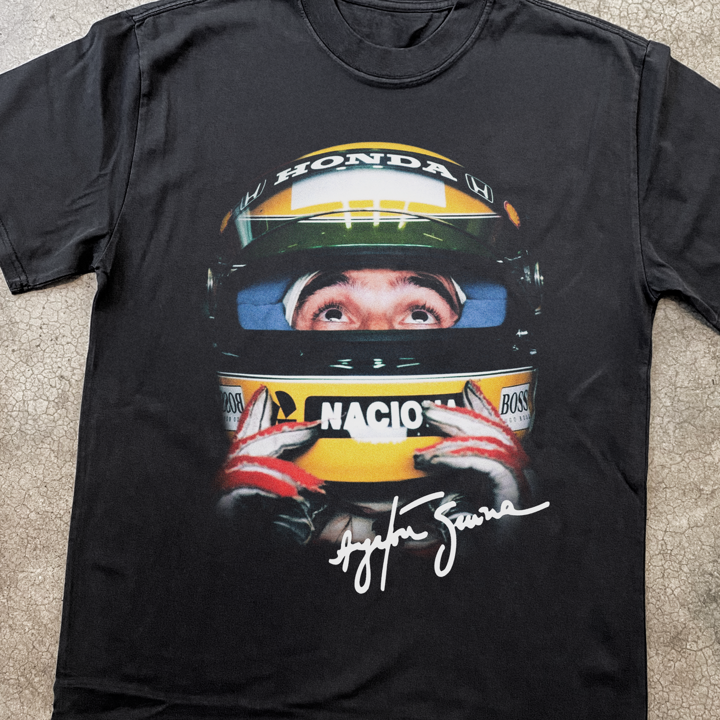 AYRTON SENNA 'KEEP LOOKING UP' HEAVY FADED BLACK TEE