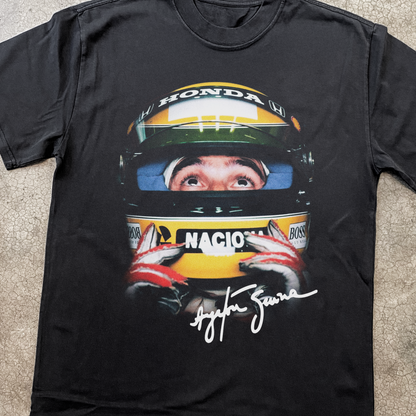 AYRTON SENNA 'KEEP LOOKING UP' HEAVY FADED BLACK TEE