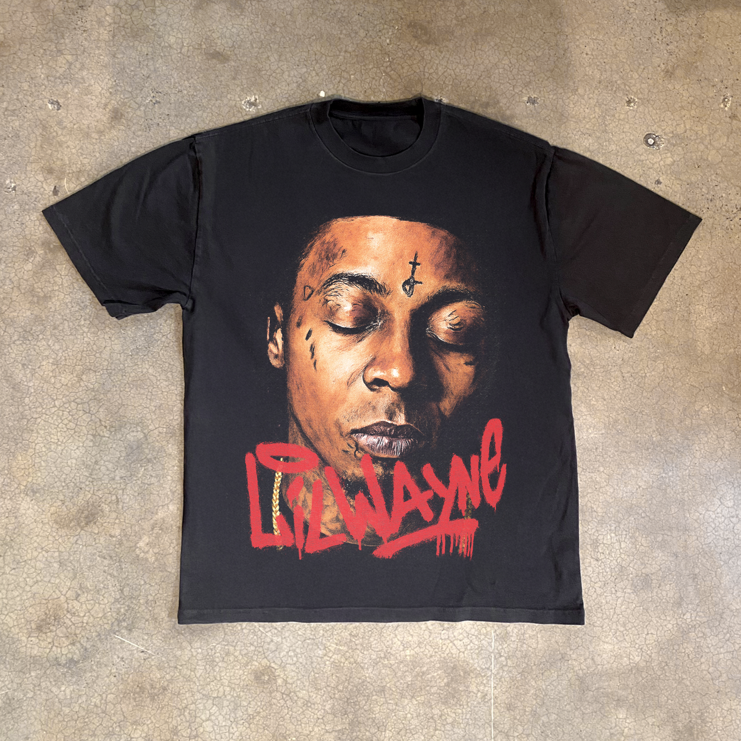 'LIL WAYNE' FADED BLACK PAINTING TEE