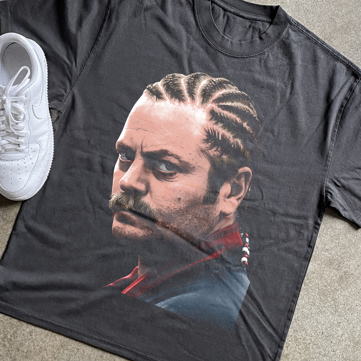 Ron Swanson Braids Heavyweight Black T-Shirt