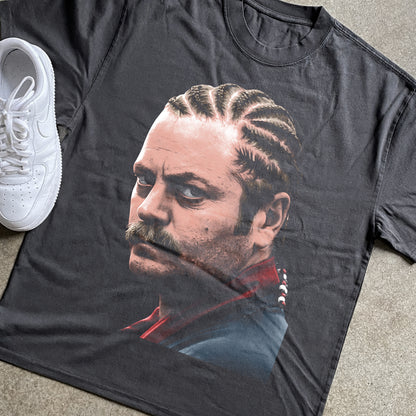 Ron Swanson Braids Heavyweight Black T-Shirt